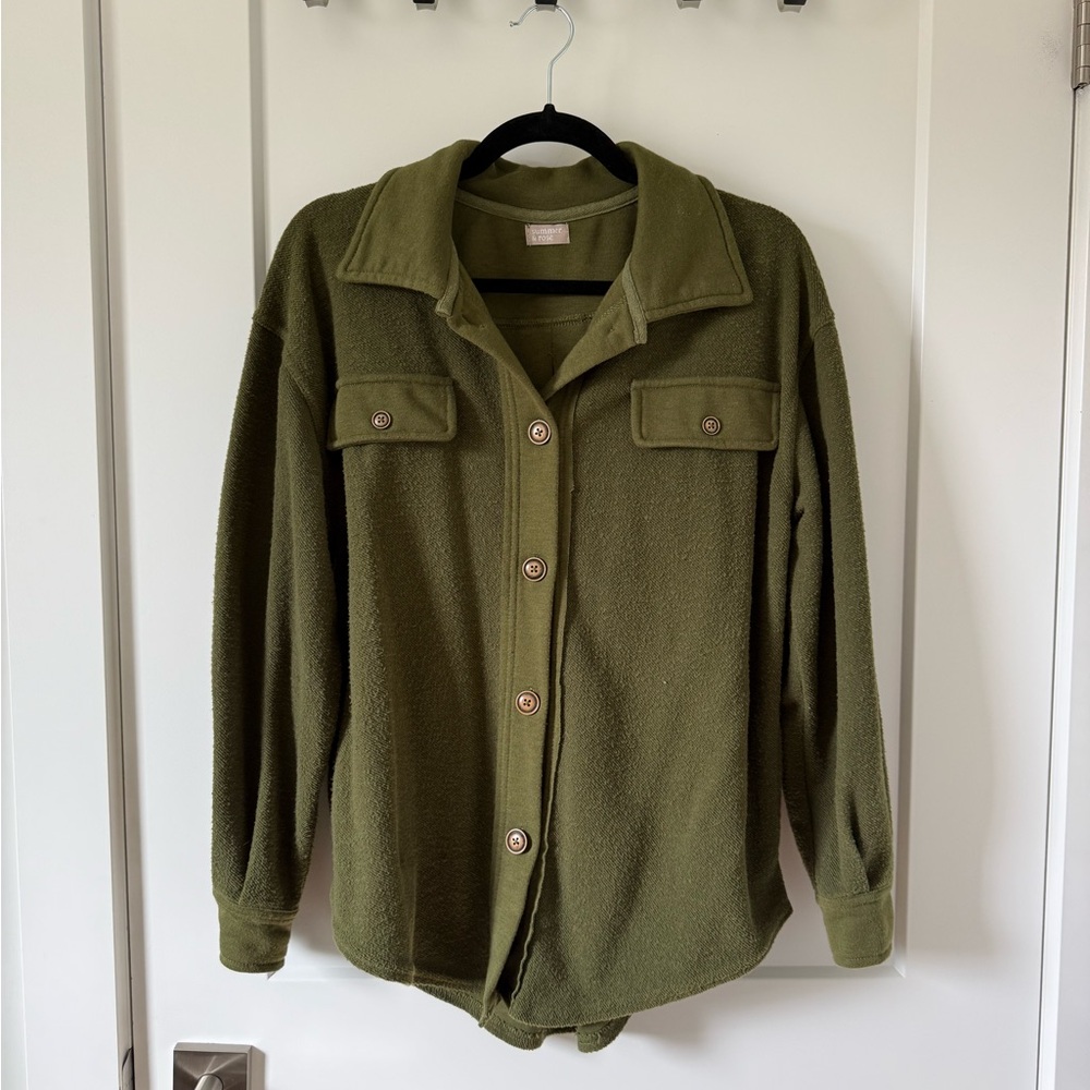 summer & rose Olive Utility Fleece Shacket